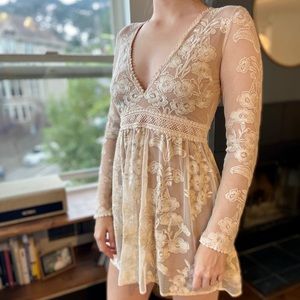 For Love and Lemons Lace Appliqué  Mini Dress